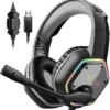 EKSA E1000 USB Gaming Headset for PC - Computer Headphones with Microphone/Mic Noise Cancelling, 7.1 Surround Sound Wired Headset&RGB Light - Gaming Headphones for PS4/PS5 Console Laptop